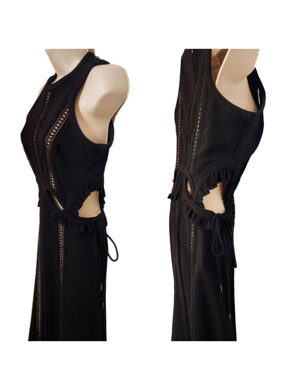 Self Portrait Black Nude Lace Ruffle Midi Fit And Flare Dress Size 4 - Picture 4 of 12